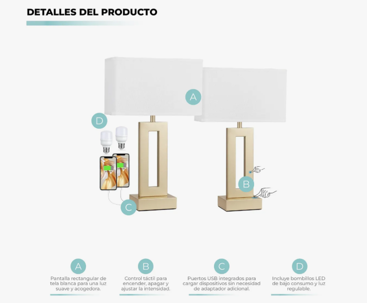 Miniatura 4 de Lamparas De Mesa Doradas Inteligentes Co